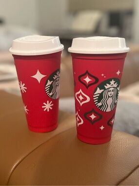 2 Starbucks Red Holiday Reusable Cups